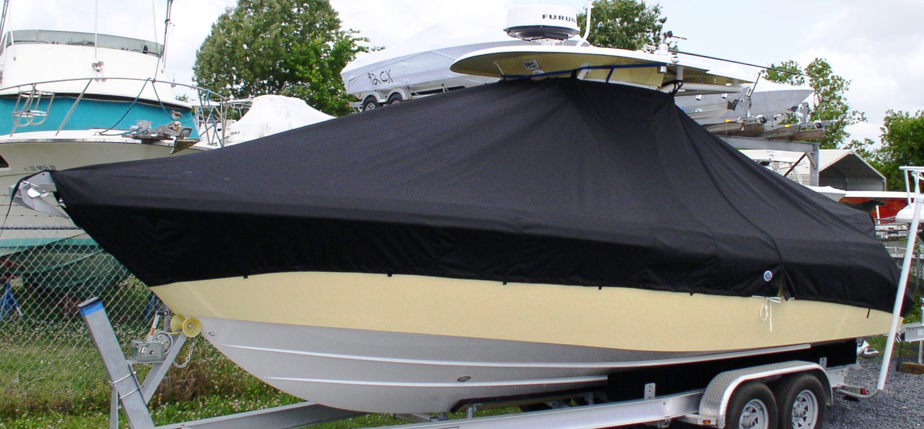 Everglades 270CC, 20xx, TTopCovers™ T-Top boat cover, port front   Copy